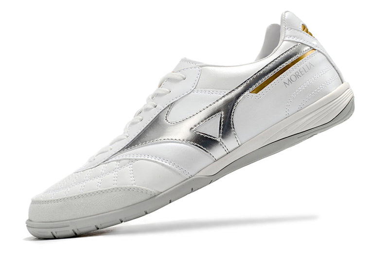 Chuteira Futsal Mizuno Morelia Sala Ic Branca e Prata