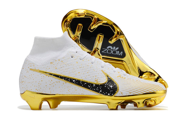 Chuteira Campo Nike Air Zoom Mercurial Superfly 9 Branco Preto e - Dourado