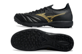 Chuteira Society Mizuno Morelia Neo Sala Tf Preta e Dourada Aurum Pack