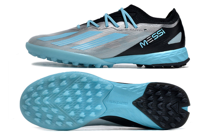 Chuteira Society Adidas X Crazyfast Messi 1 Tf Prata e Azul - Infinito
