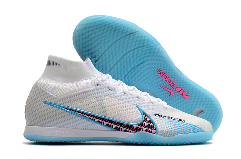Chuteira Futsal Nike Air Zoom Mercurial Superfly 9 Elite Branca e - Azul