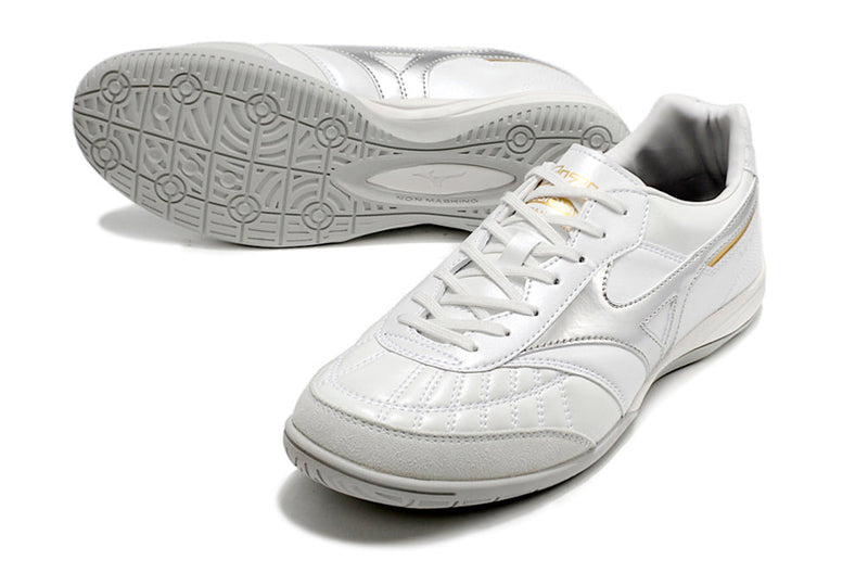 Chuteira Futsal Mizuno Morelia Sala Ic Branca e Prata