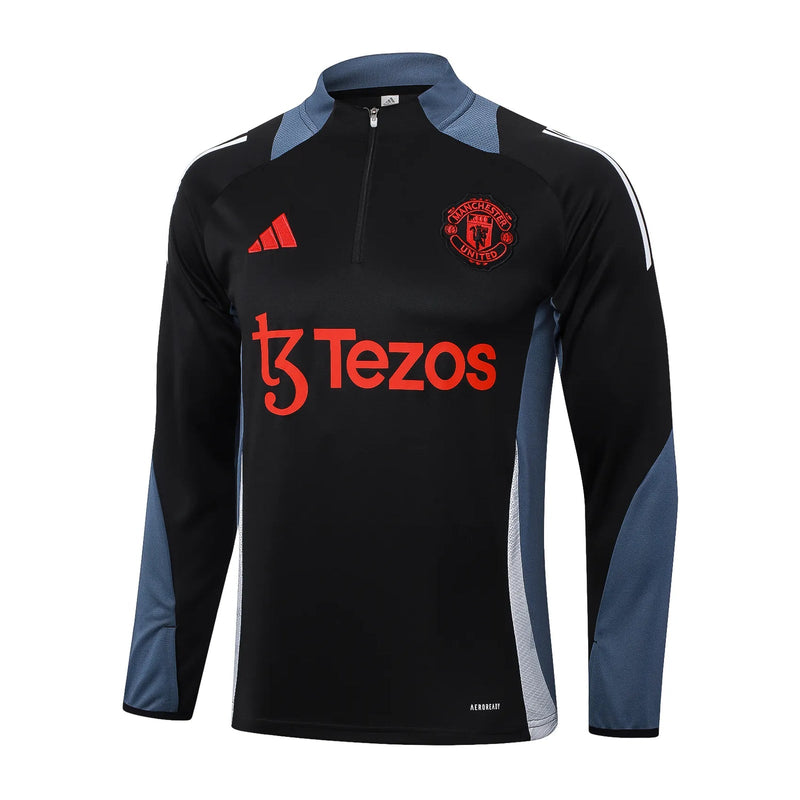 Conjunto Agasalho Treino Manchester United 24/25 Preto e - Cinza