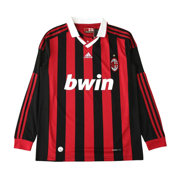 Camisa Milan Home 09/10 Retrô Manga Longa Vermelha e - Preta