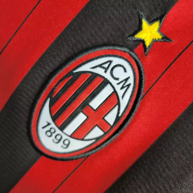 Camisa Milan Home 13/14 Retrô Manga Longa Vermelha e - Preta