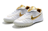 Chuteira Futsal Nike Retrô Tiempo Legend 7 Elite Tf Branca e Dourado - R10