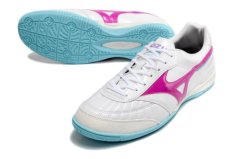 Chuteira Futsal Mizuno Morelia Sala Ic Branca Rosa e Azul