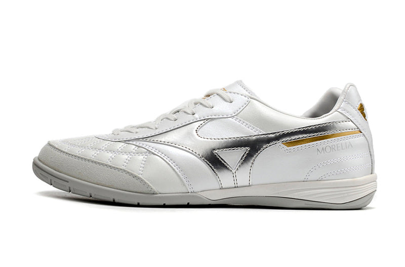 Chuteira Futsal Mizuno Morelia Sala Ic Branca e Prata