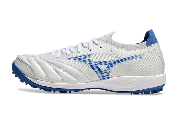 Chuteira Society Mizuno Morelia Neo Sala Tf Branca e Azul Mugen Pack
