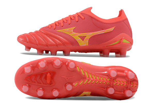 Chuteira Campo Mizuno Morelia Neo 4 Beta Fg Vermelha e Dourada Release Pack