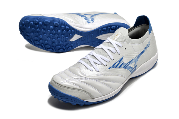 Chuteira Society Mizuno Morelia Neo Sala Tf Branca e Azul Mugen Pack