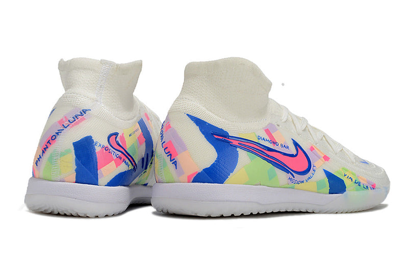 Chuteira Futsal Nike Phantom Luna Elite Ic Branca Azul e Rosa Rainbow - Pack