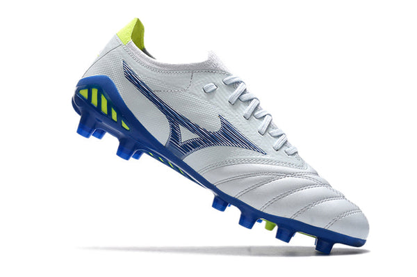 Chuteira Campo Mizuno Morelia Neo 3 Fg Branca e  Azul