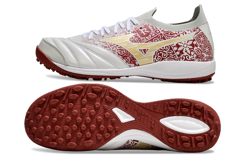 Chuteira Society Mizuno Morelia Neo Sala Tf Branca e Vermelha Charge Pack