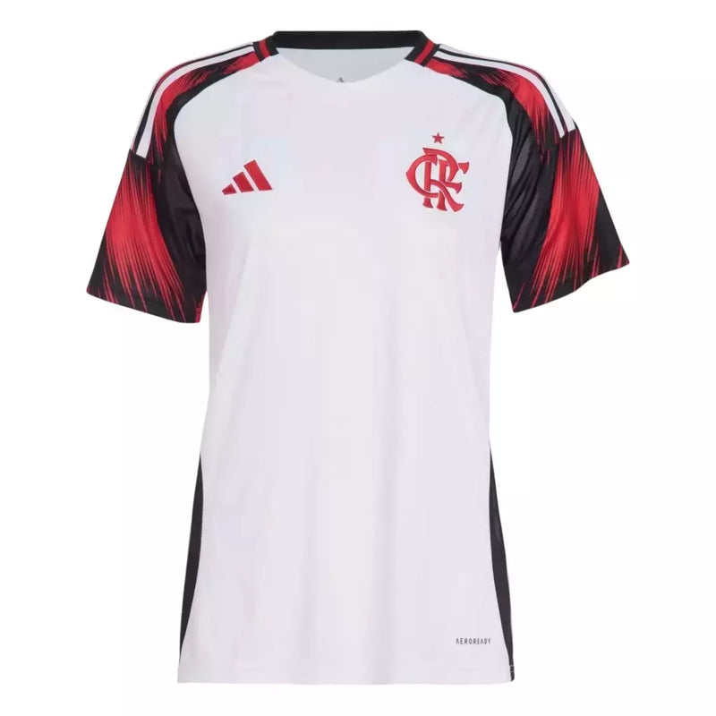 Camisa Flamengo II 25/26 - Torcedor Adidas Feminina - Branca com Detalhes Preto e Vermelho