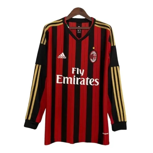 Camisa Milan Home 13/14 Retrô Manga Longa Vermelha e - Preta